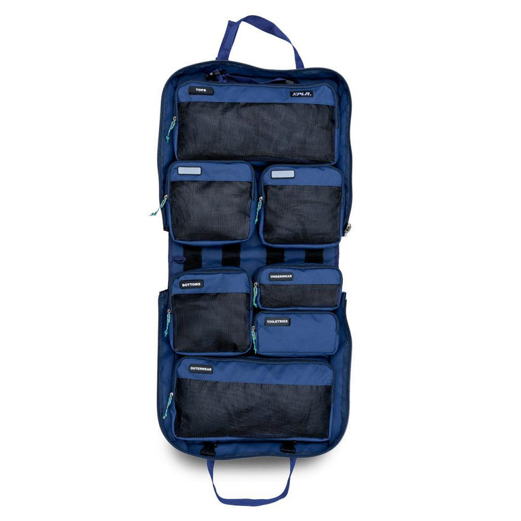 Navy XPLR Duffel modular hanging travel bag with packing cubes