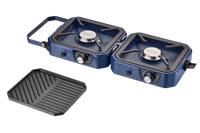 CADAC Braai Maxx Adventure two-burner stove open with griddle plate