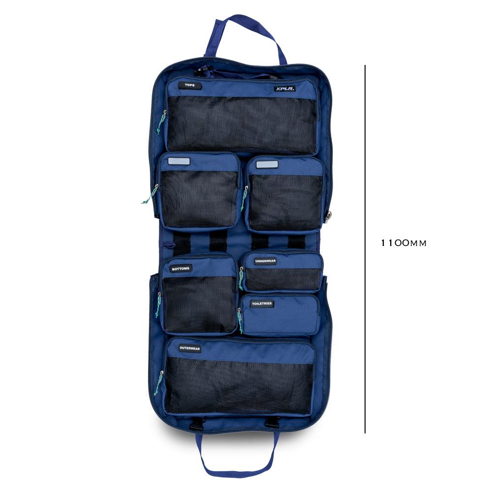 Navy XPLR Duffel modular hanging travel bag with height dimension