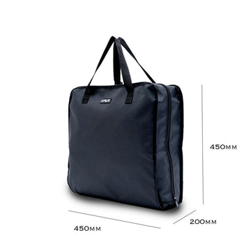 Black XPLR Duffel bag folded, with 450mm x 450mm x 200mm dimensions