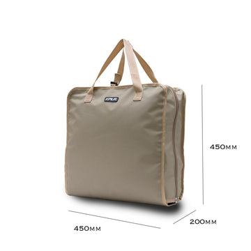 Sand XPLR Duffel bag folded, with 450mm x 450mm x 200mm dimensions