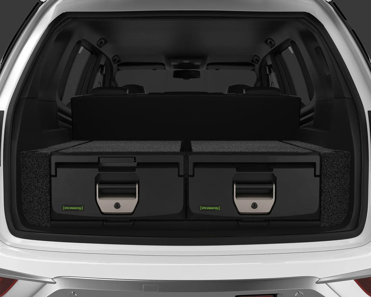 Two IRONMAN 4x4 full height roller drawers fitted in the rear load area of an SUV