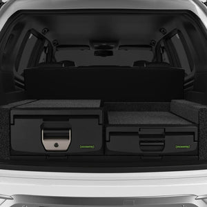 IRONMAN 4x4 mixed height roller drawers with right-hand slide, fitted in the rear of an SUV