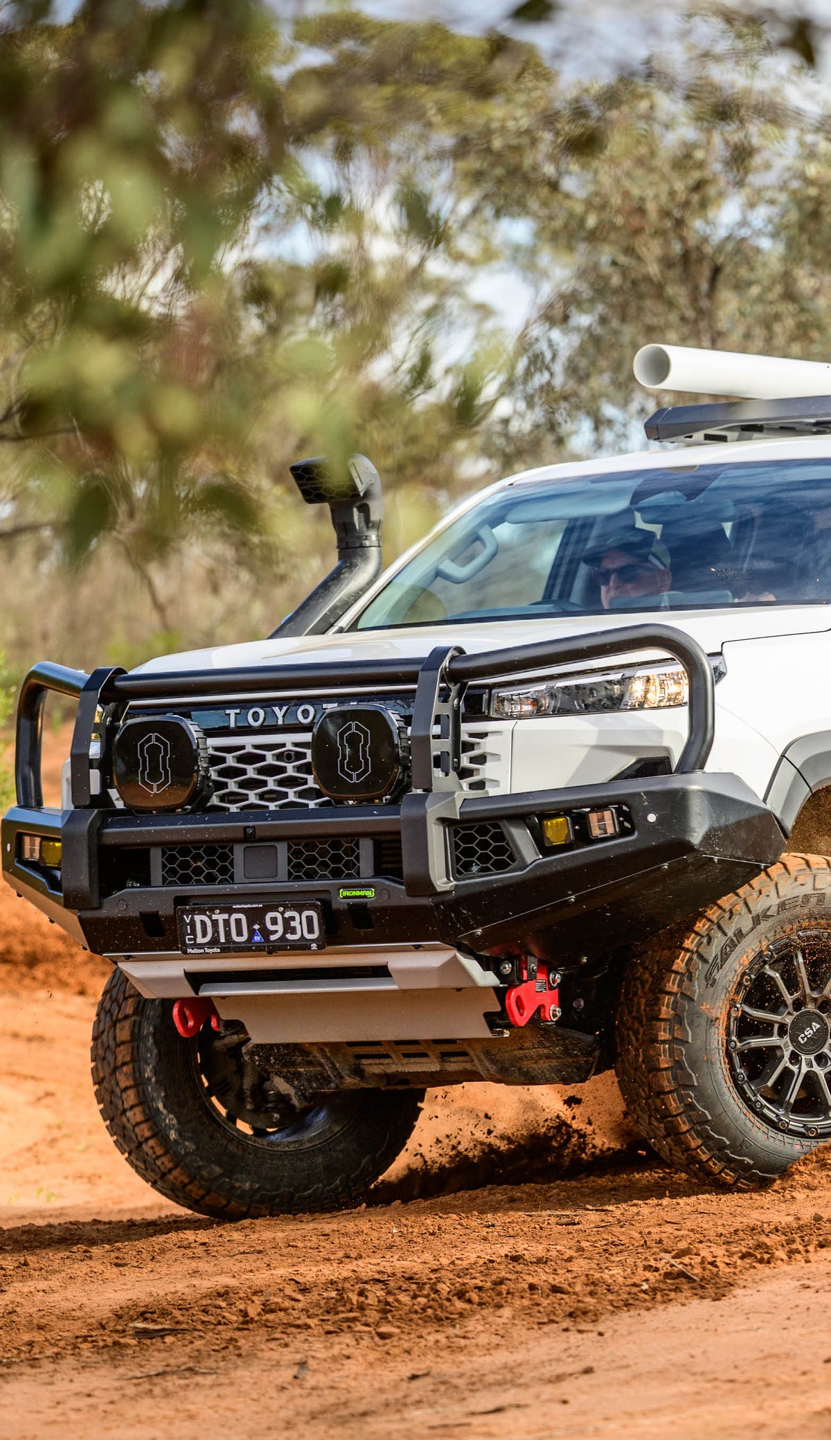 Toyota Hilux Travo with Apex Bull Bar driving in Sand