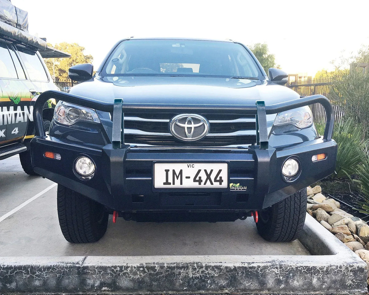 IRONMAN 4x4 Deluxe bull bar fitted to a Toyota Fortuner, front view