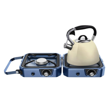 CADAC Braai Maxx Adventure stove open with a kettle on one burner