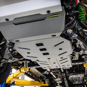 IRONMAN 4x4 steel underbody protection plates fitted under a Toyota Hilux Travo