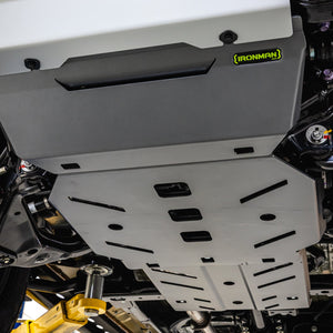 IRONMAN 4x4 aluminium underbody protection plates fitted under a Toyota Hilux Travo