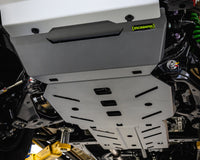 IRONMAN 4x4 aluminium underbody protection plates fitted under a Toyota Hilux Travo
