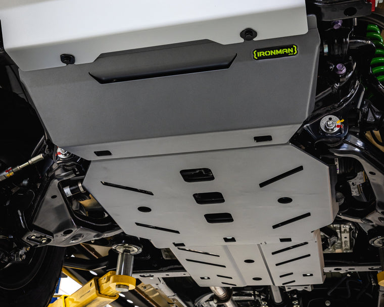 IRONMAN 4x4 aluminium underbody protection plates fitted under a Toyota Hilux Travo