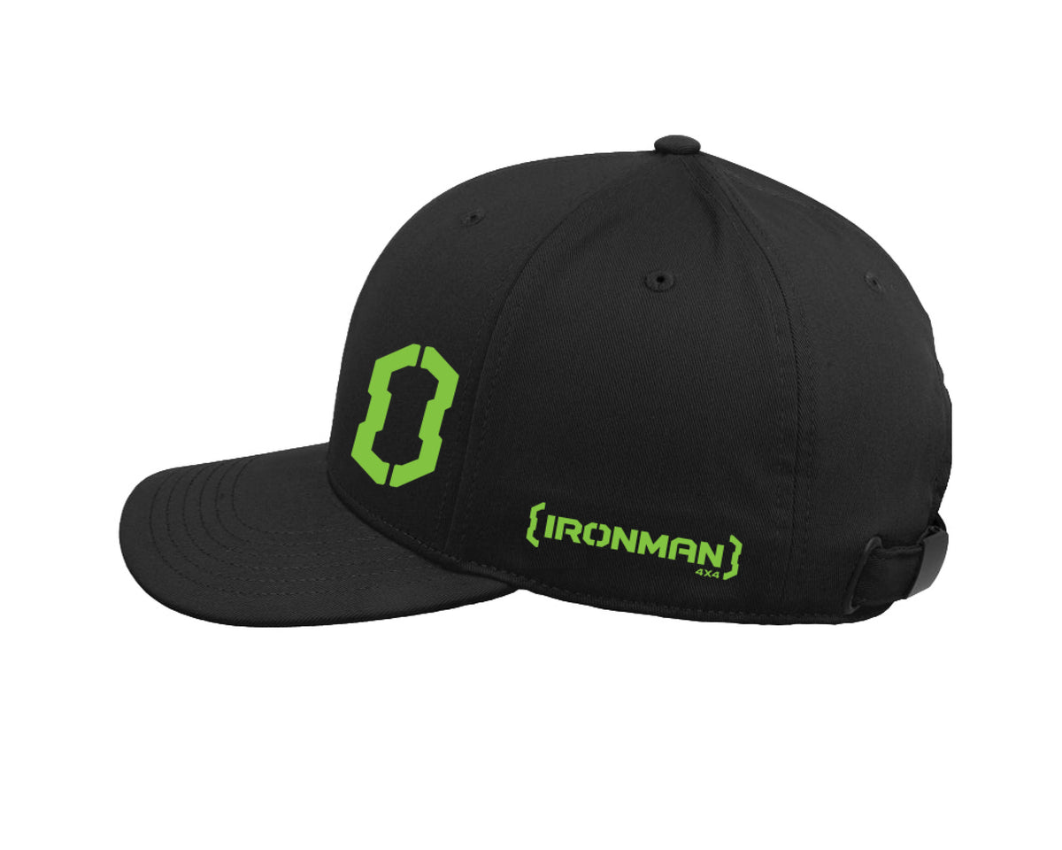 Black IRONMAN 4x4 Trail Cap with green logo, side view