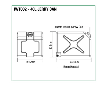 Dimensions diagram of the IRONMAN 4x4 40L double jerry can water tank (IWT002)