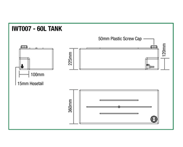 Dimensions diagram of the IRONMAN 4x4 60L water tank (IWT007)