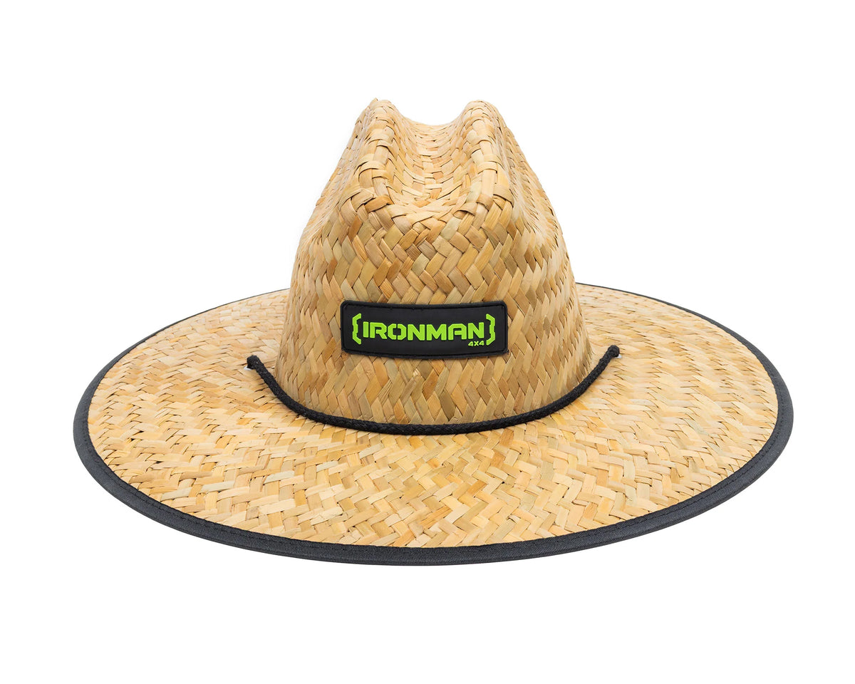 IRONMAN 4x4 Murray straw hat with green logo patch, front view