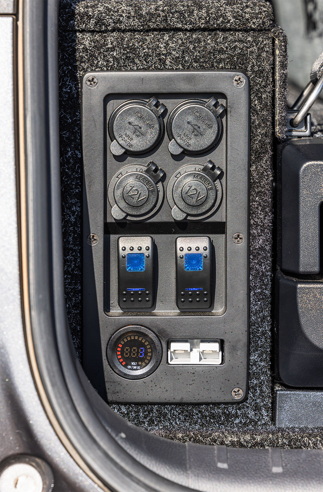 IRONMAN 4x4 power panel with USB sockets, switches and 12V outlet in a drawer