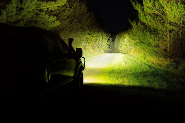 IRONMAN 4x4 Scope NEO 7 inch driving lights lighting up a bush track at night