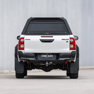 RAID canopy fitted to a white Toyota Hilux, rear view